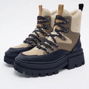 Zara Women's Combat Boots in Black and Tan